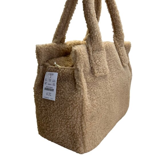 J.Crew Tan Sherpa With Zip Closure & Dual Handles Structured Tote Bag - New - Picture 4 of 10